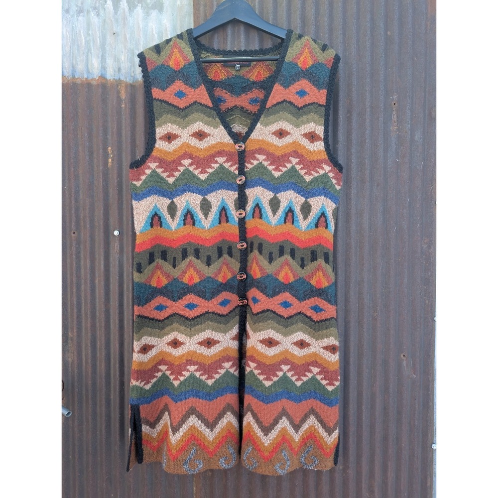 Tabask Alpaca Vest Women Large Handmade In Peru Knit Long Southwestern Boho Art